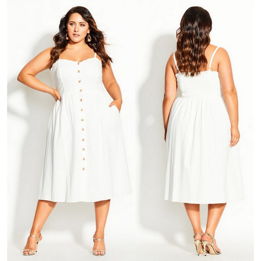🌷 NEW City Chic White Ivory Scallop Button Midi Dress 18 / M